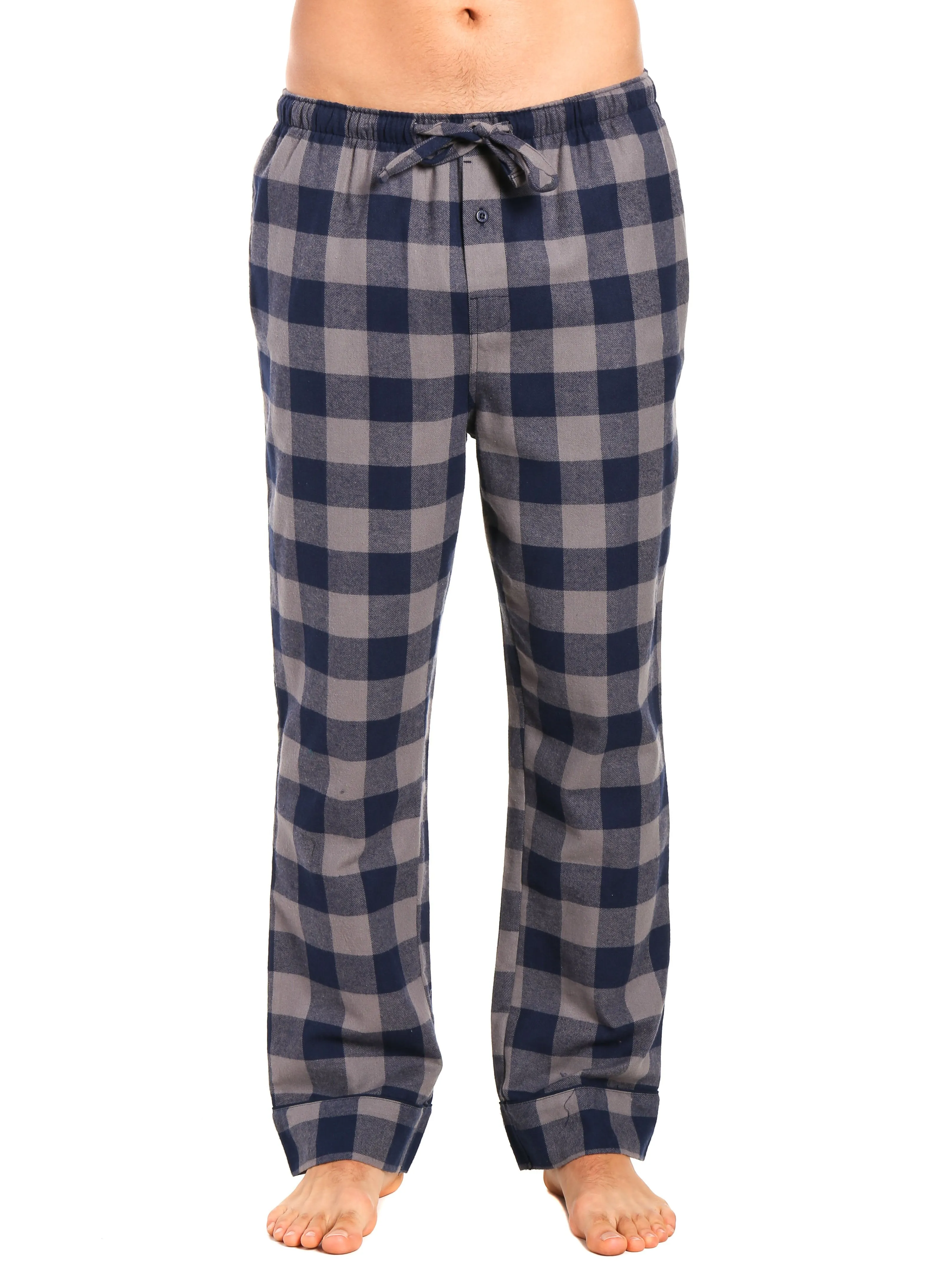 2-Pack Men's 100% Cotton Flannel Lounge Pants (Checks Charcoal-Navy-Black)