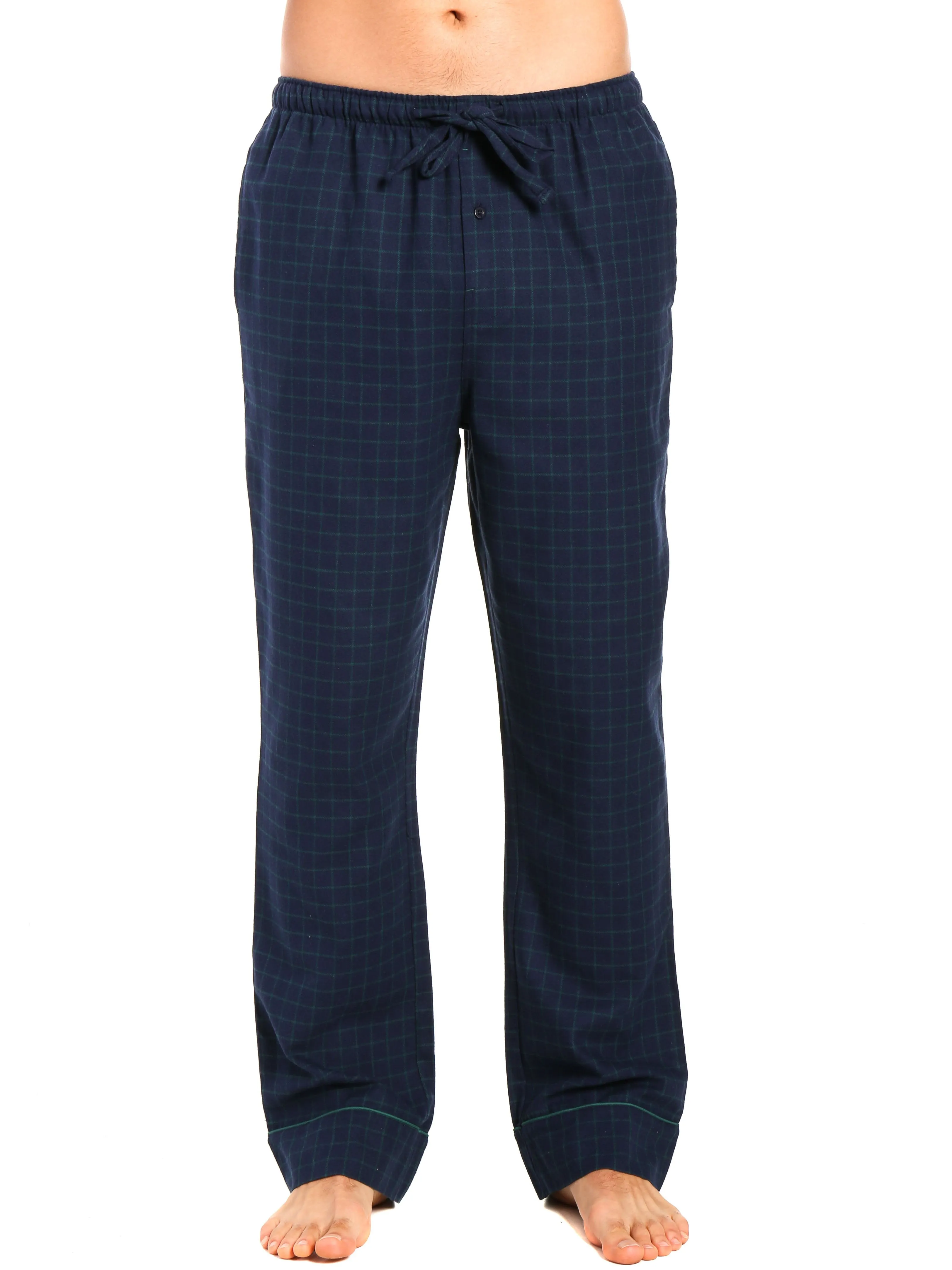 2-Pack Men's 100% Cotton Flannel Lounge Pants (Windowpane Checks Navy-Green)