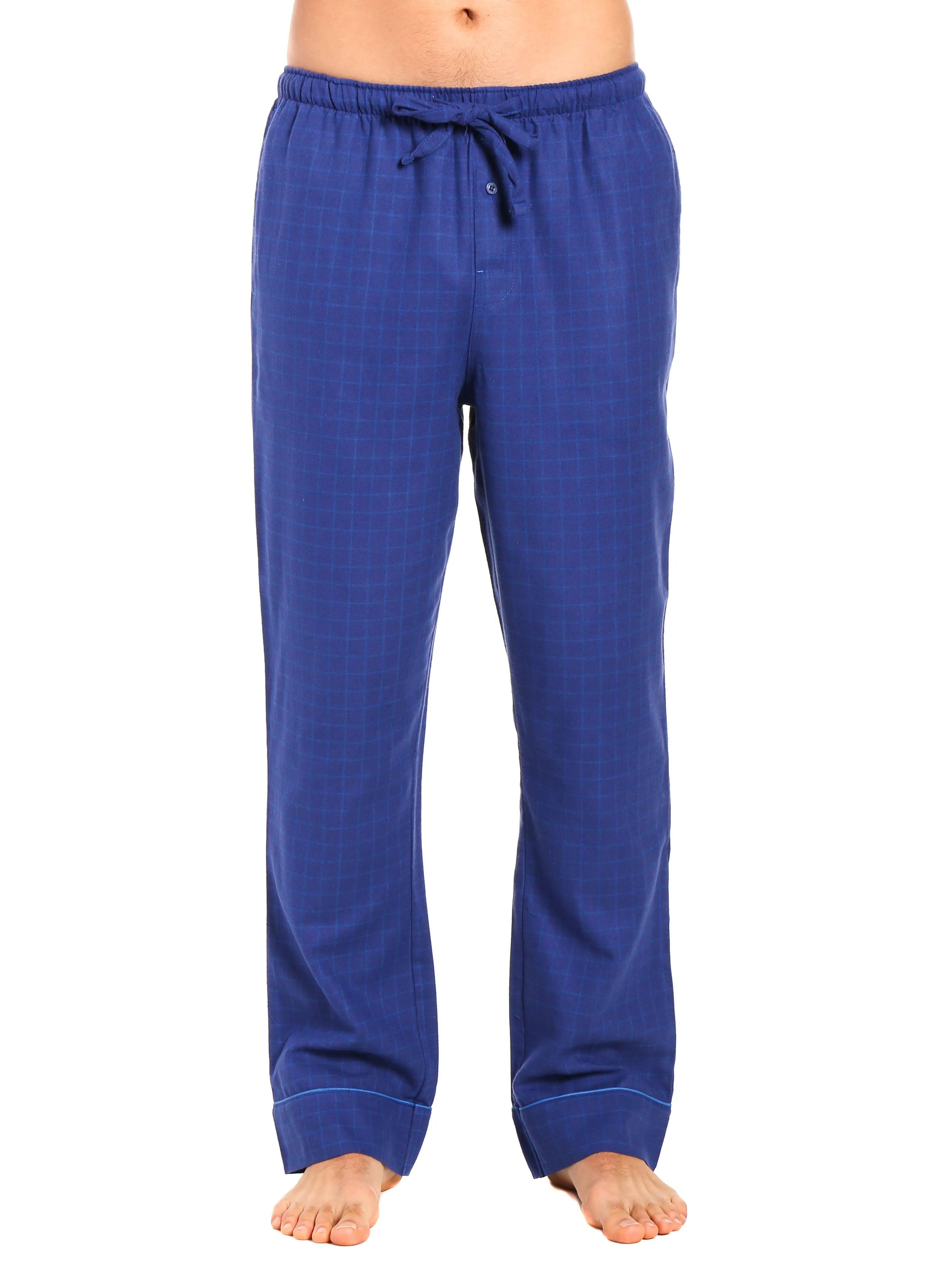 2-Pack Men's 100% Cotton Flannel Lounge Pants (Windowpane Checks Navy-Green)