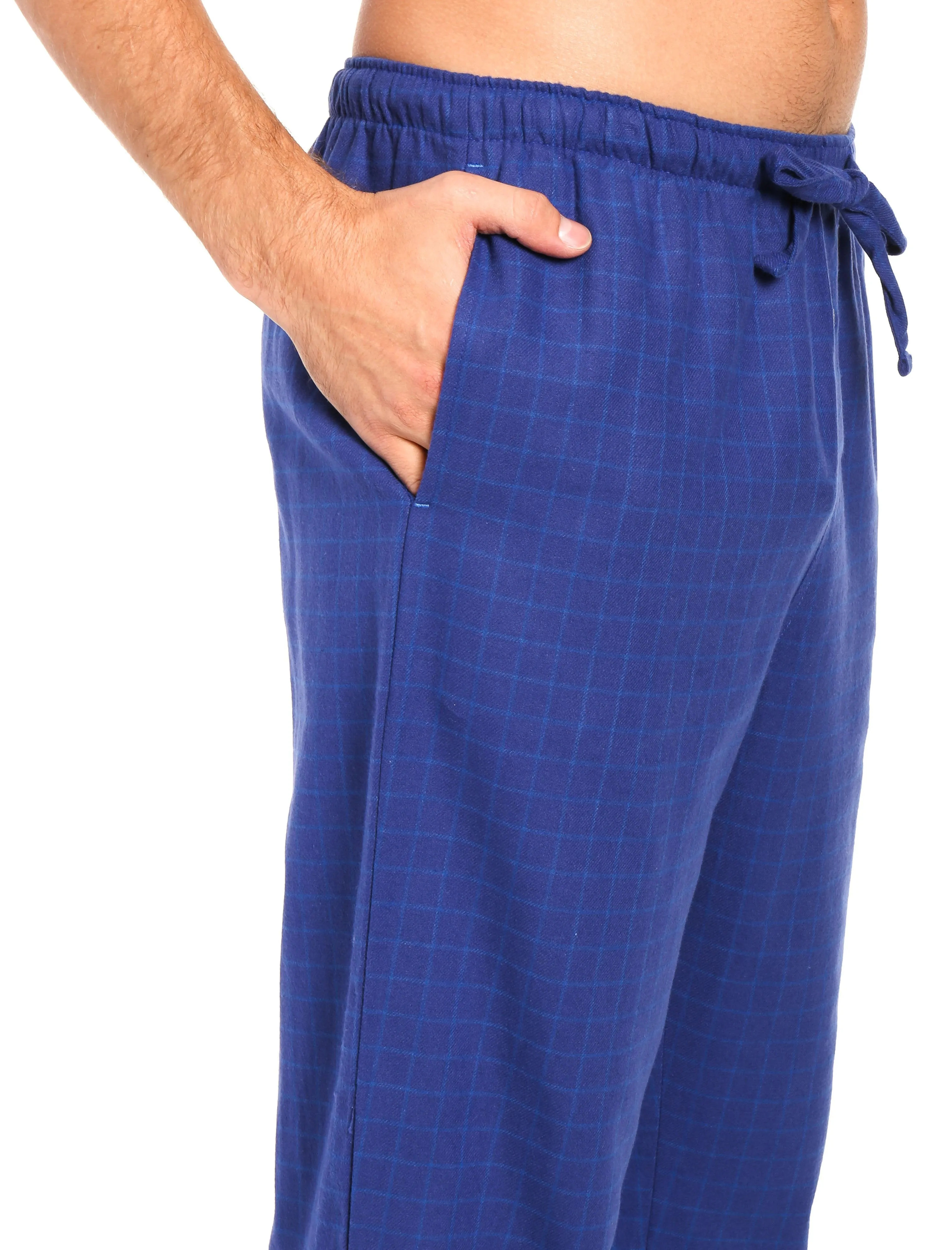 2-Pack Men's 100% Cotton Flannel Lounge Pants (Windowpane Checks Navy-Green)