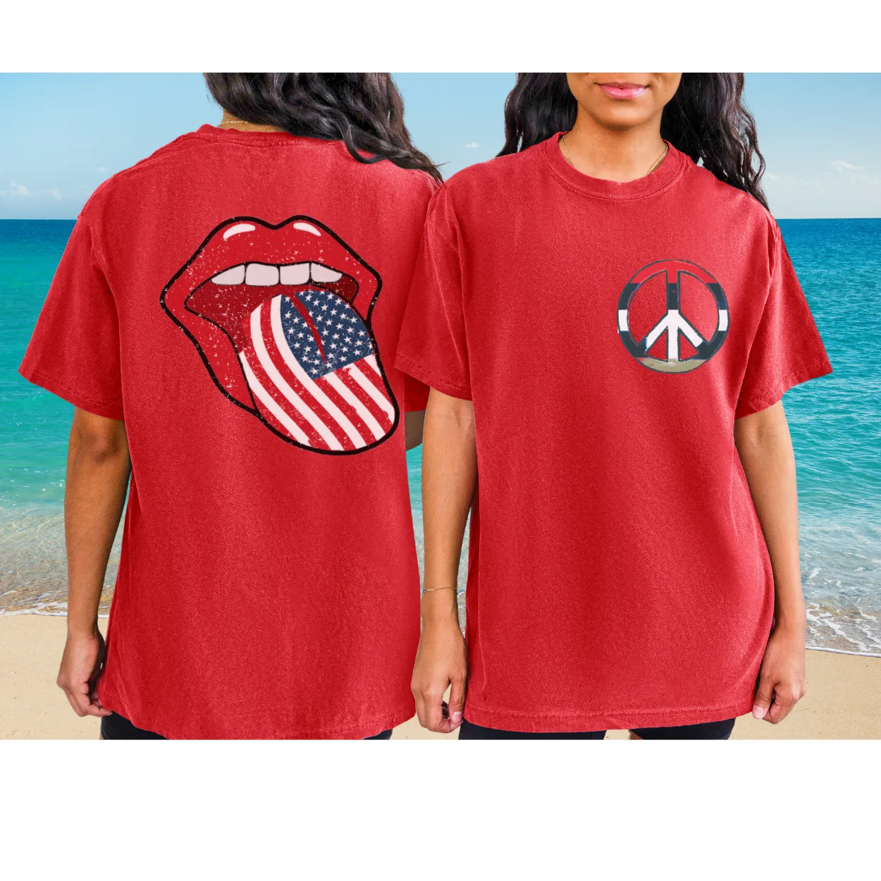 4th of July Rock and Roll Comfort Colors® T-Shirt, Front and Back Design T-Shirt, 1970's Peace Sign