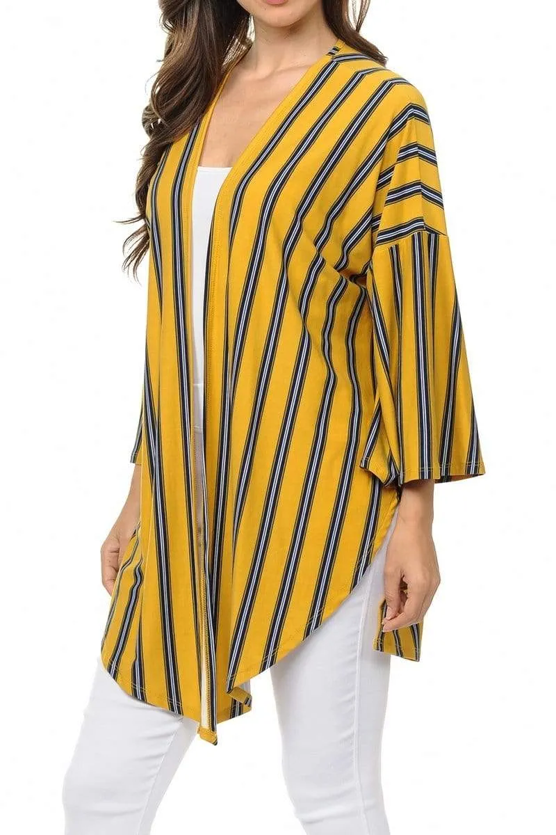 Auliné Collection Womens USA Made Casual Cover Up Cape Flannel Gown Robe Cardigan Kimono, Vertical Stripe