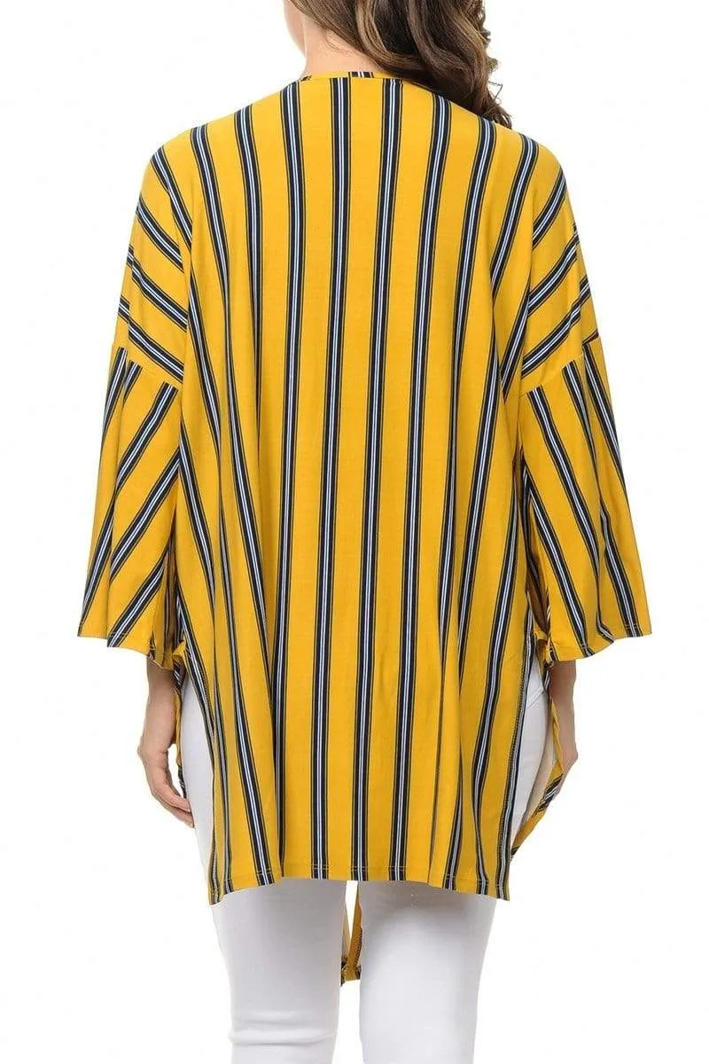 Auliné Collection Womens USA Made Casual Cover Up Cape Flannel Gown Robe Cardigan Kimono, Vertical Stripe