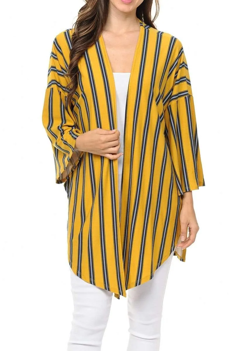 Auliné Collection Womens USA Made Casual Cover Up Cape Flannel Gown Robe Cardigan Kimono, Vertical Stripe