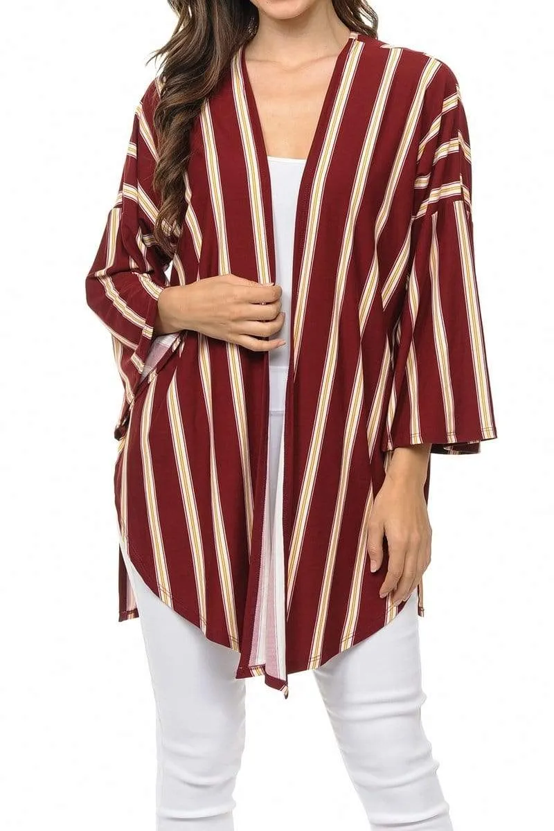 Auliné Collection Womens USA Made Casual Cover Up Cape Flannel Gown Robe Cardigan Kimono, Vertical Stripe