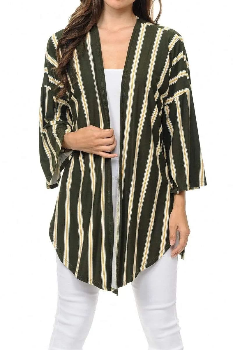 Auliné Collection Womens USA Made Casual Cover Up Cape Flannel Gown Robe Cardigan Kimono, Vertical Stripe