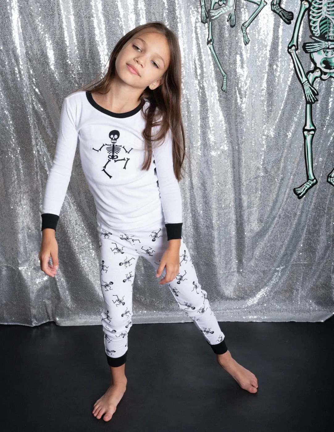 Black & White Skeleton Matching Family Pajama Set