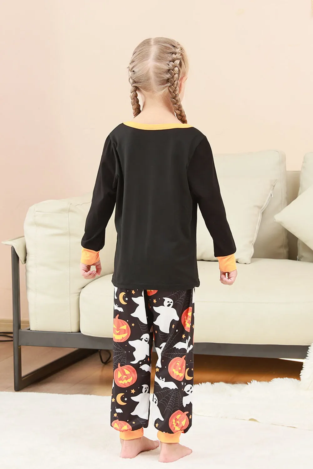 Black Halloween Pumpkin Printed Family Pajamas Set