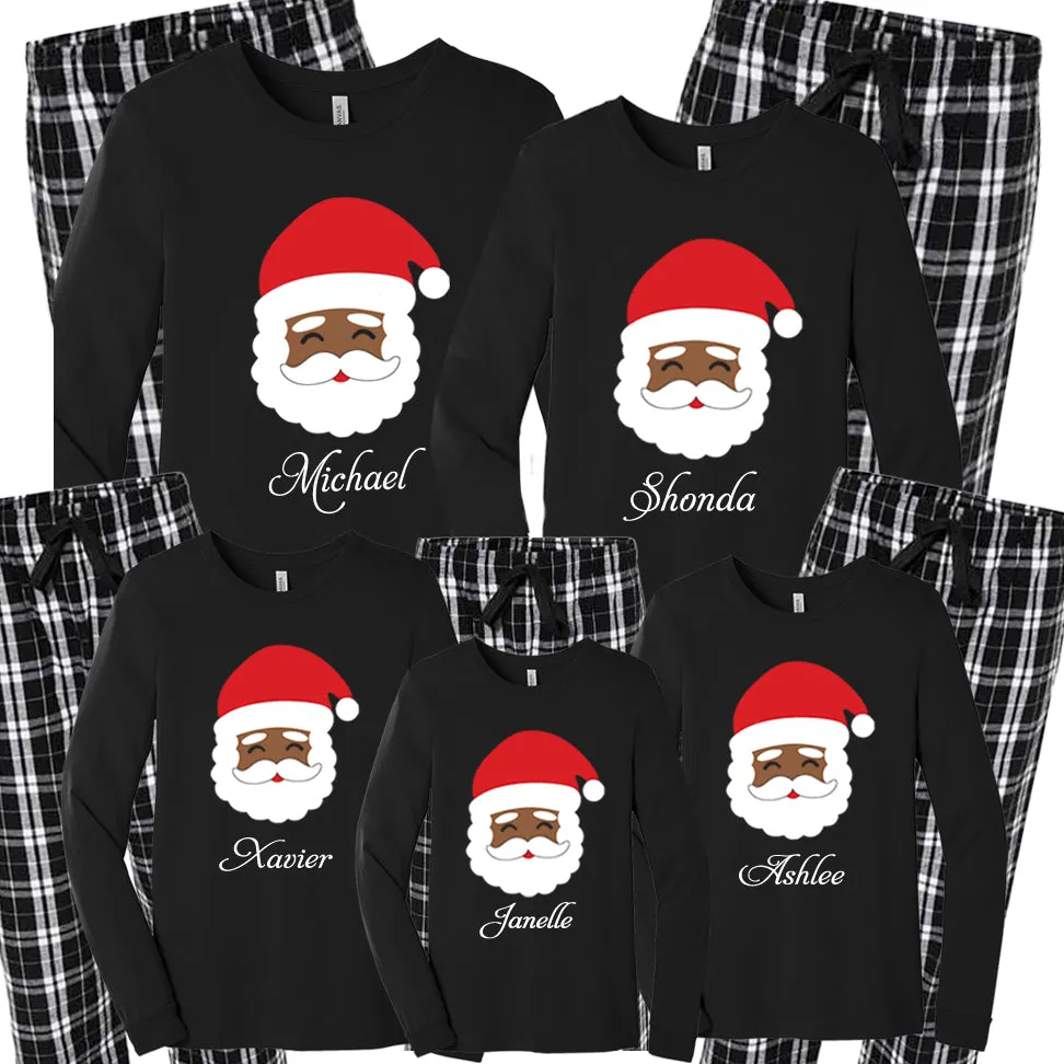 Black Santa Claus Christmas Matching Family Pajamas - Black/White Plaid