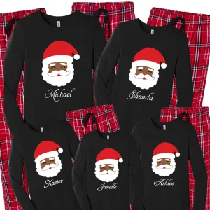 Black Santa Claus Christmas Matching Family Pajamas - Red/White Plaid