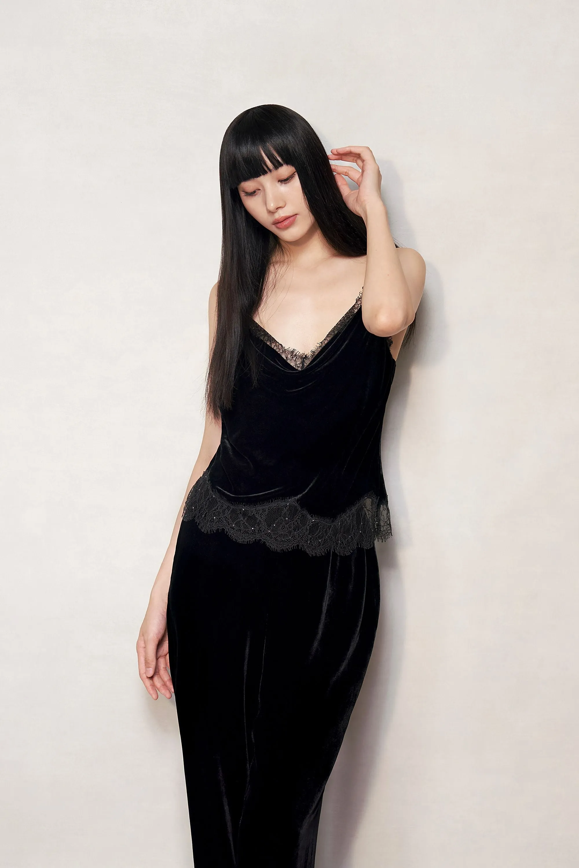 Black Velvet Lace Halterneck Top