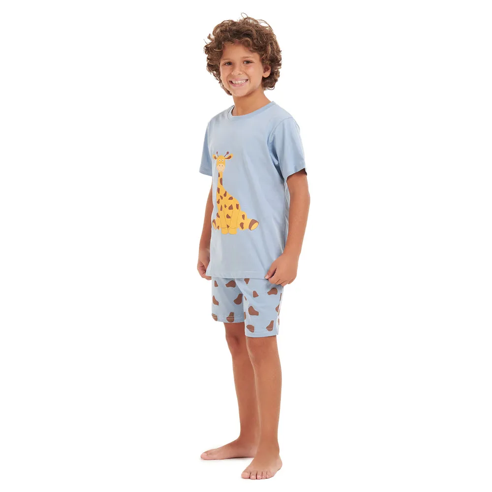 Boys summer pajama set Giraffe t-shirt  Light blue shorts