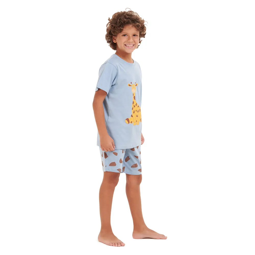 Boys summer pajama set Giraffe t-shirt  Light blue shorts