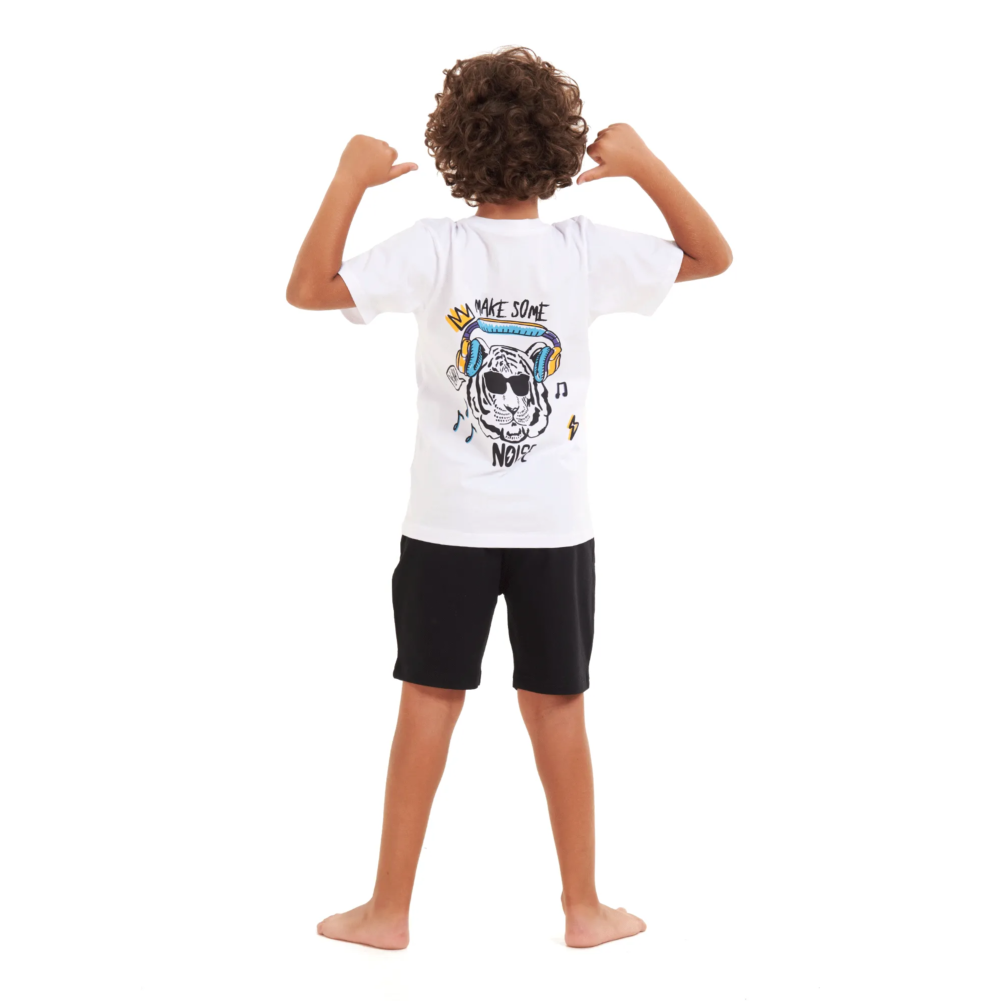 Boys summer pajama set Tiger t-shirt  Black shorts