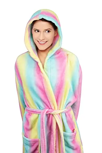 Burklett Womens Robe Winter Fleece Nightgown Hooded Robe Loungewear Sleepwear,Gradient Colour