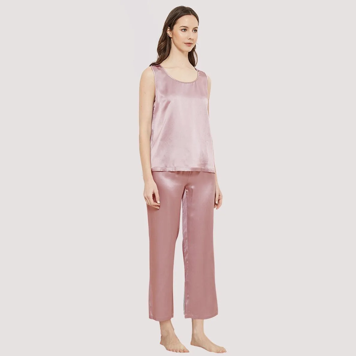 Classic Womens  Silk Tank Set 100% Mulberry Silk Sleepwear With Long pants