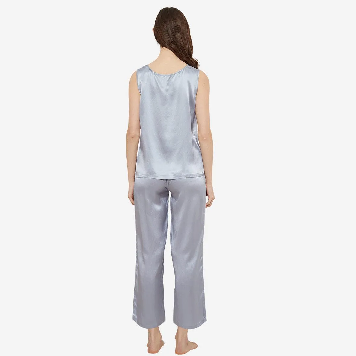 Classic Womens  Silk Tank Set 100% Mulberry Silk Sleepwear With Long pants