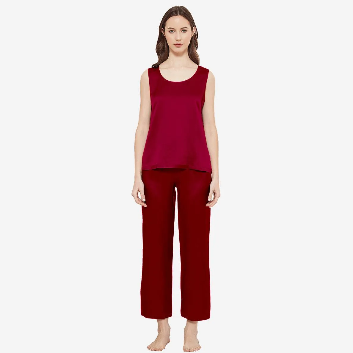 Classic Womens  Silk Tank Set 100% Mulberry Silk Sleepwear With Long pants