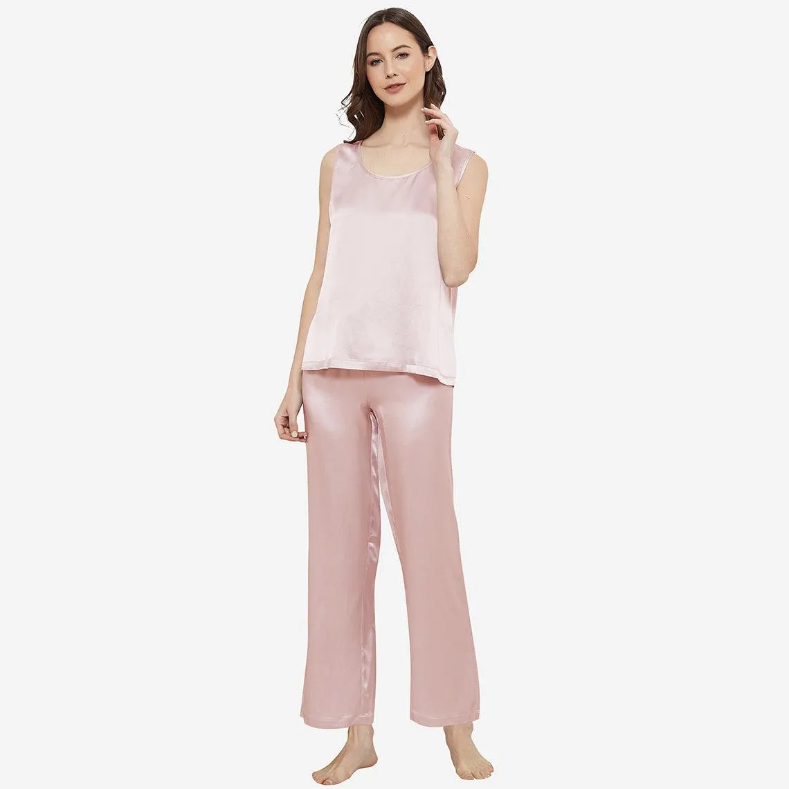 Classic Womens  Silk Tank Set 100% Mulberry Silk Sleepwear With Long pants