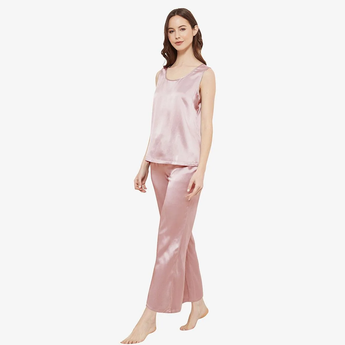 Classic Womens  Silk Tank Set 100% Mulberry Silk Sleepwear With Long pants