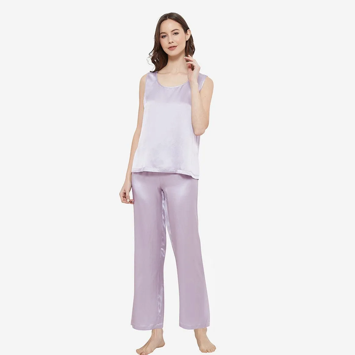 Classic Womens  Silk Tank Set 100% Mulberry Silk Sleepwear With Long pants