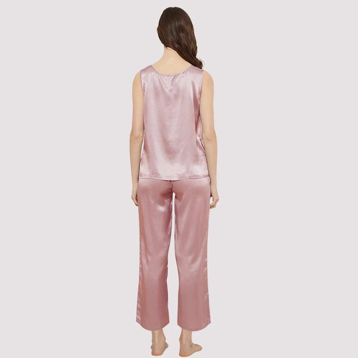 Classic Womens  Silk Tank Set 100% Mulberry Silk Sleepwear With Long pants