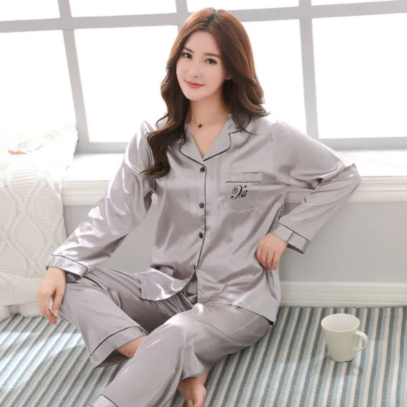 Couple Polyester 2 Piece Pajamas Night Suit For Women And Men