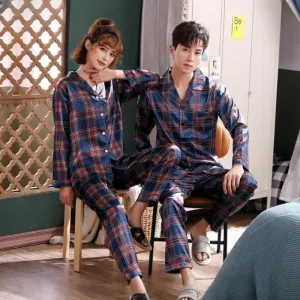 Couple Polyester 2 Piece Pajamas Night Suit For Women And Men