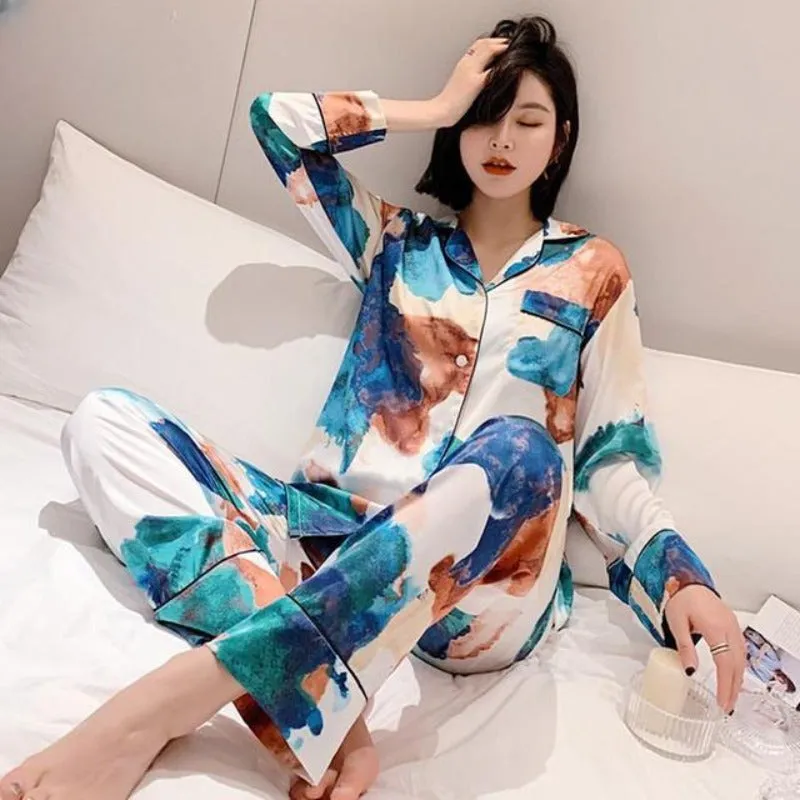 Couple Pyjamas Home Suit Long Sleeve Sleepwear 2 Piece Set