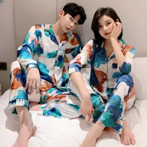 Couple Pyjamas Home Suit Long Sleeve Sleepwear 2 Piece Set