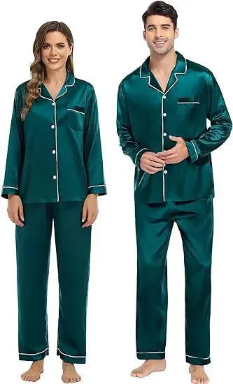 Couple Satin Pajamas Two-piece Long-sleeved Homewear