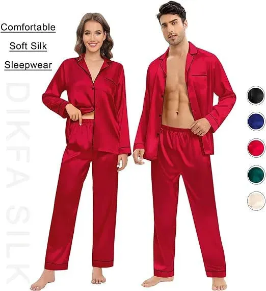 Couple Satin Pajamas Two-piece Long-sleeved Homewear