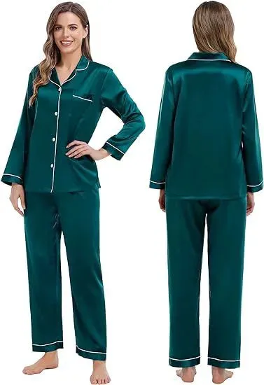 Couple Satin Pajamas Two-piece Long-sleeved Homewear