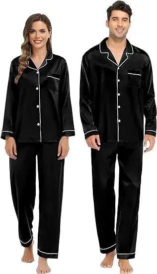 Couple Satin Pajamas Two-piece Long-sleeved Homewear