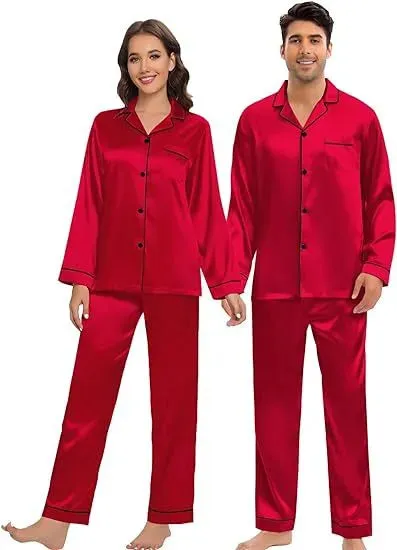 Couple Satin Pajamas Two-piece Long-sleeved Homewear