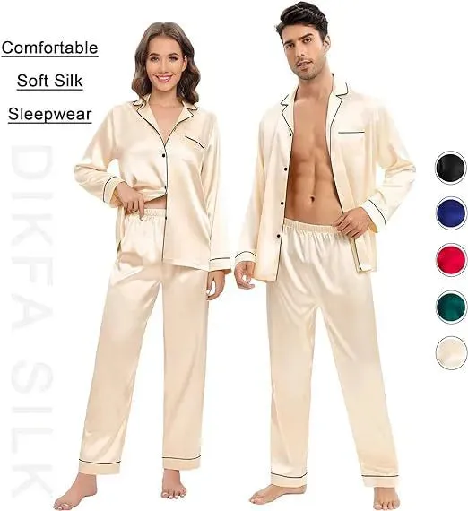 Couple Satin Pajamas Two-piece Long-sleeved Homewear