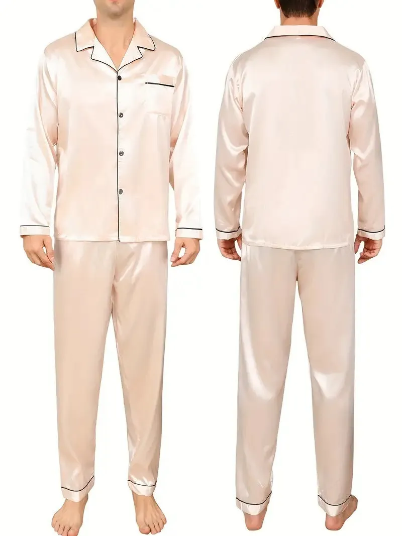 Couple Satin Pajamas Two-piece Long-sleeved Homewear