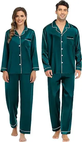 Couple Satin Pajamas Two-piece Long-sleeved Homewear