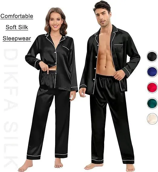 Couple Satin Pajamas Two-piece Long-sleeved Homewear