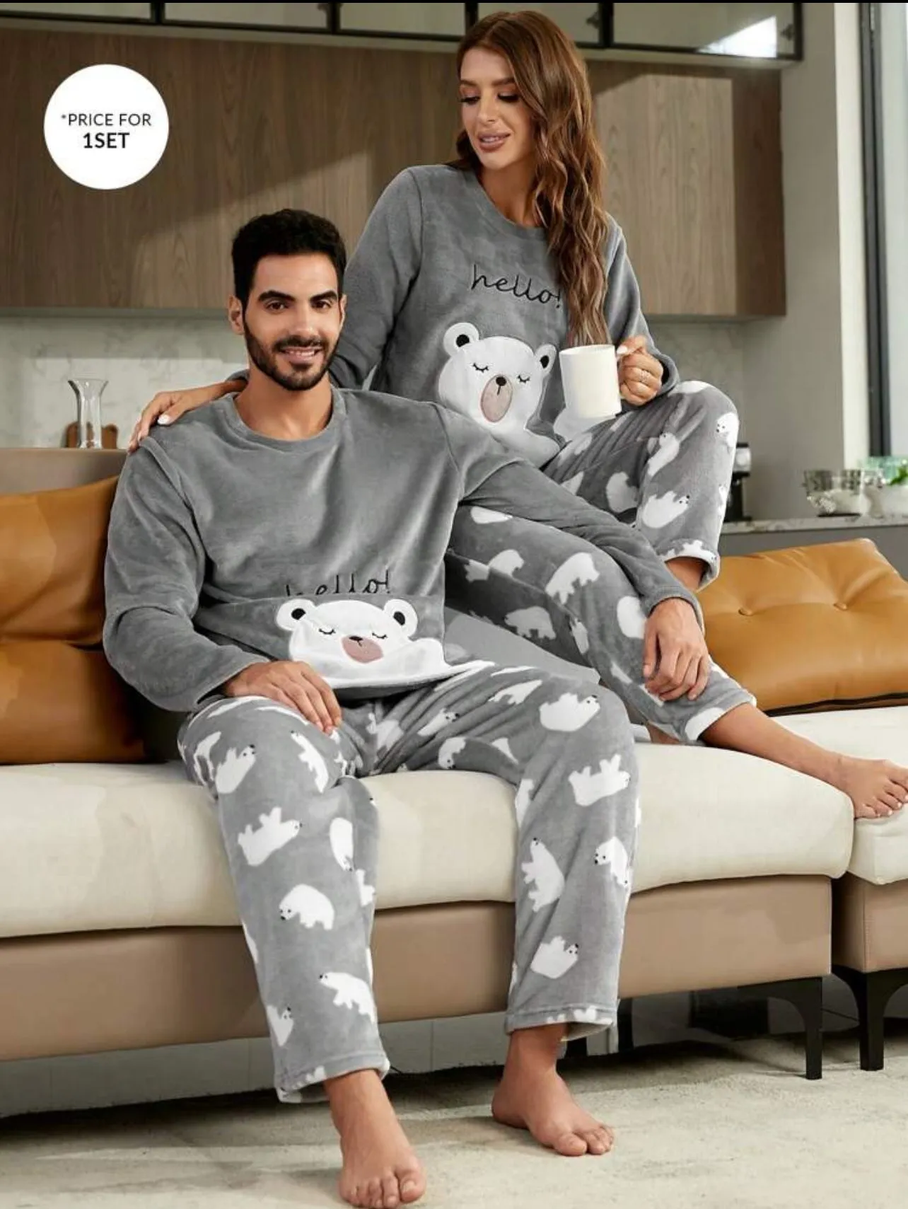 Couple Up 1 Set Cartoon Graphic Flannel Pajama Set