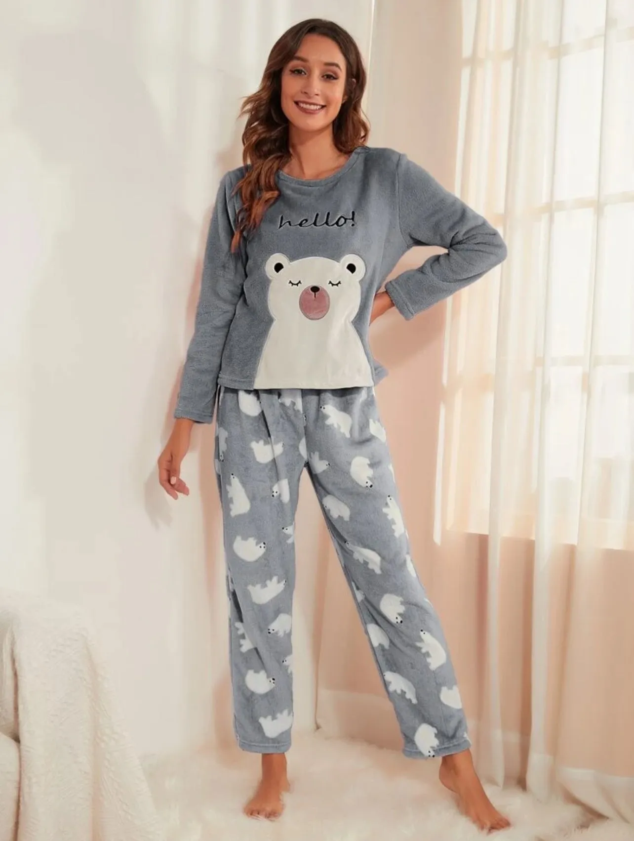 Couple Up 1 Set Cartoon Graphic Flannel Pajama Set