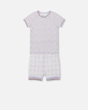 Deux par Deux Girl's Organic Cotton Two Piece Lilac Printed Little Flowers Pajama Set