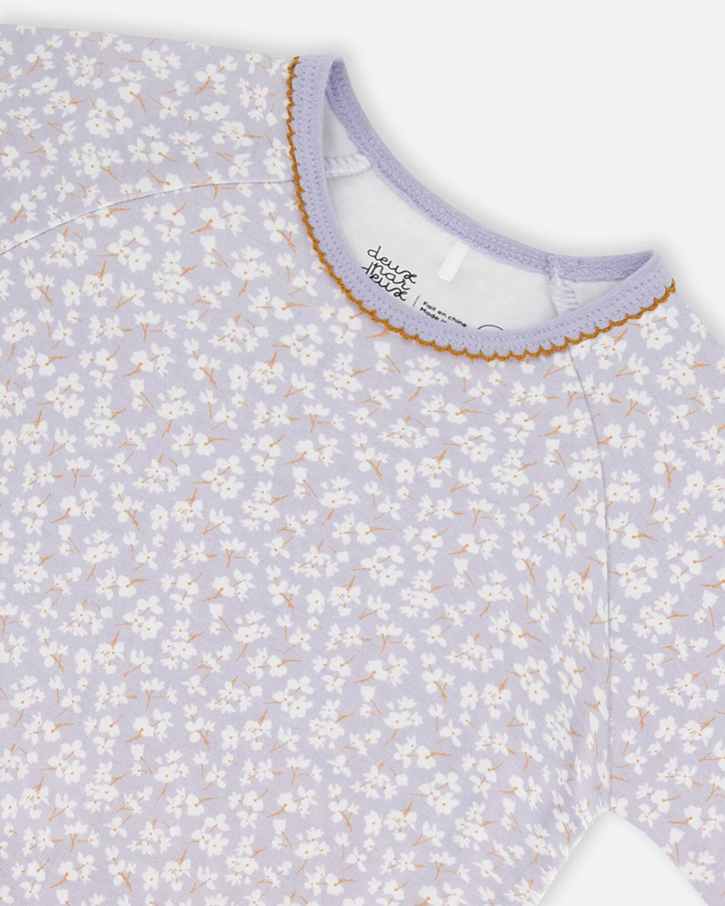 Deux par Deux Girl's Organic Cotton Two Piece Lilac Printed Little Flowers Pajama Set