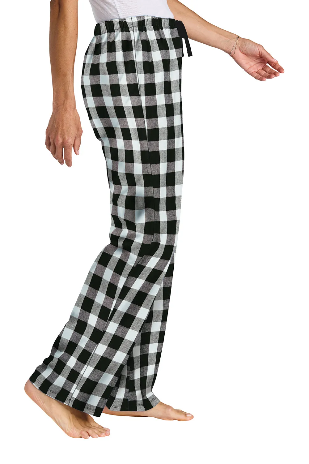 District Womens Flannel Plaid Lounge Pants - Black/White Buffalo Check