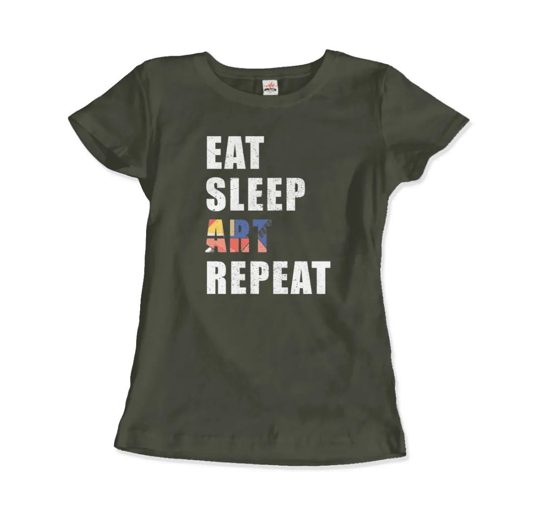 Eat, Sleep, Art, Repeat Distressed Design T-Shirt