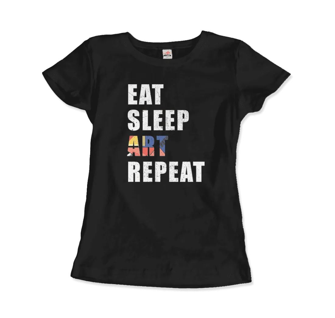 Eat, Sleep, Art, Repeat Distressed Design T-Shirt