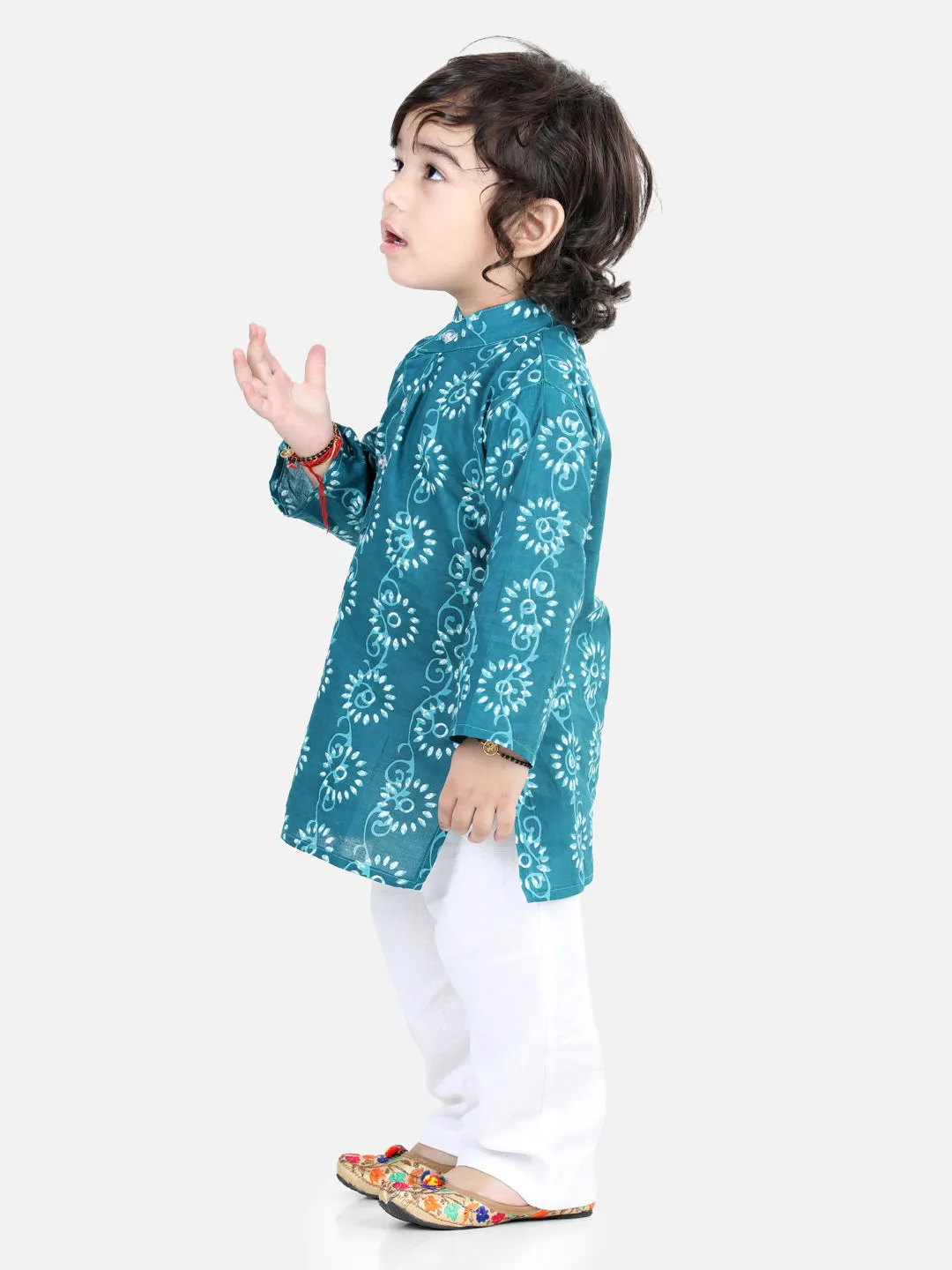 Ethnic Wear 100% Cotton Printed Kurta Pyjama For Baby Boys - Green