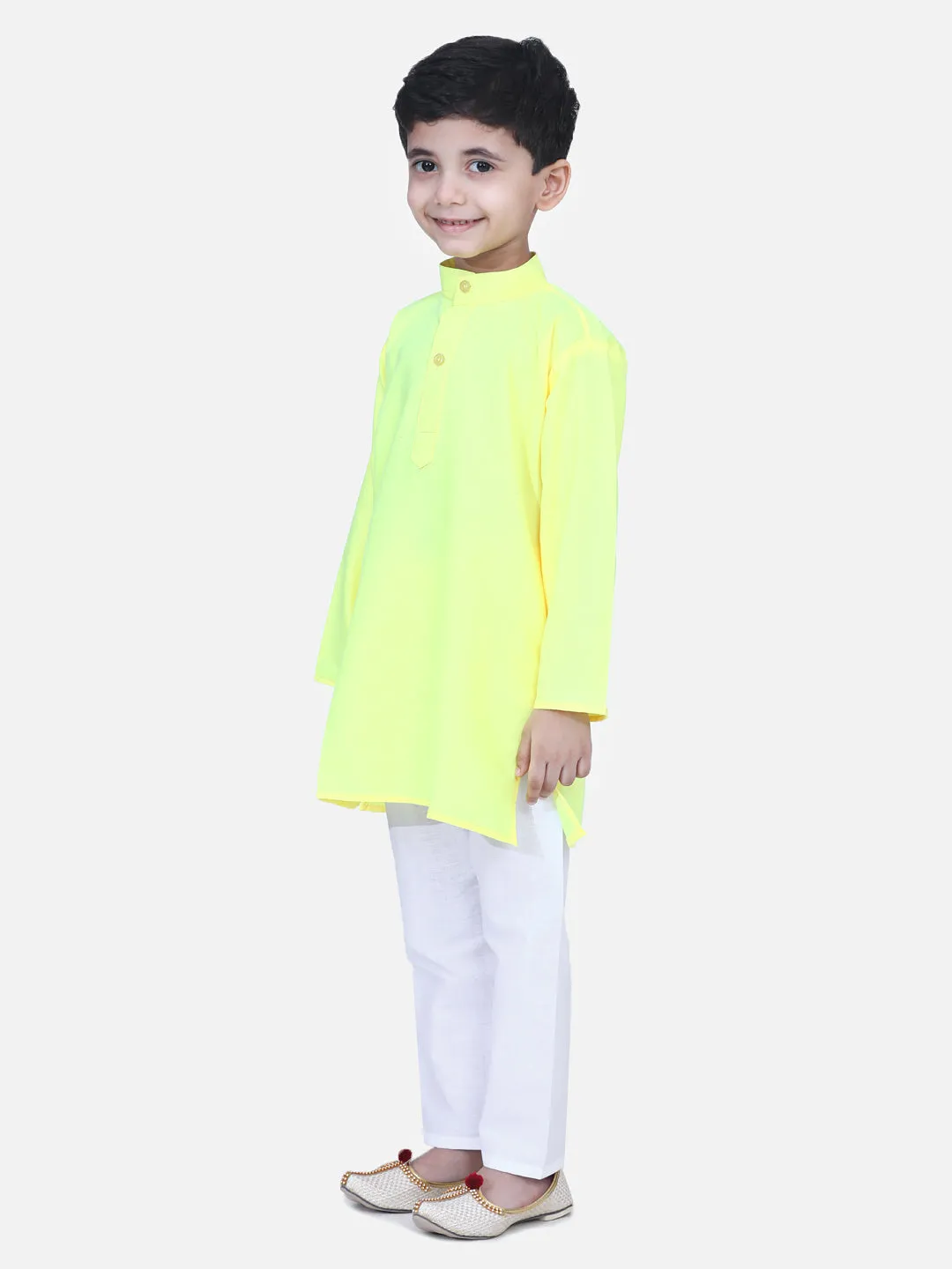 Ethnic Wear Cotton Kurta Pyjama For Boys - Yellow