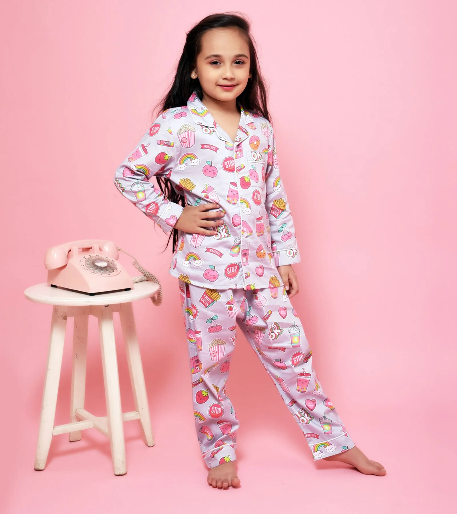 Everything Pink Printed Girls Nightsuit Set