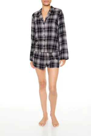 Flannel Button-Up Top & Short 2 Piece Pajama Set